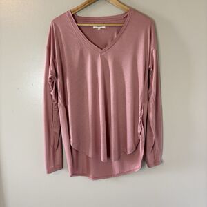Madewell Pink Tunic Top Long Sleeve V-neck Casual Shirt Sz Medium